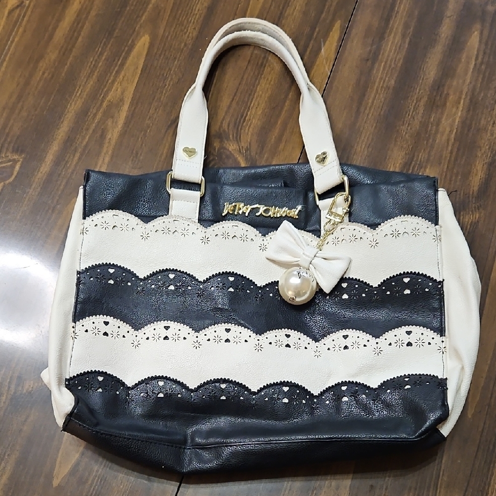 Betsey Johnson Black and Cream Lace Tote